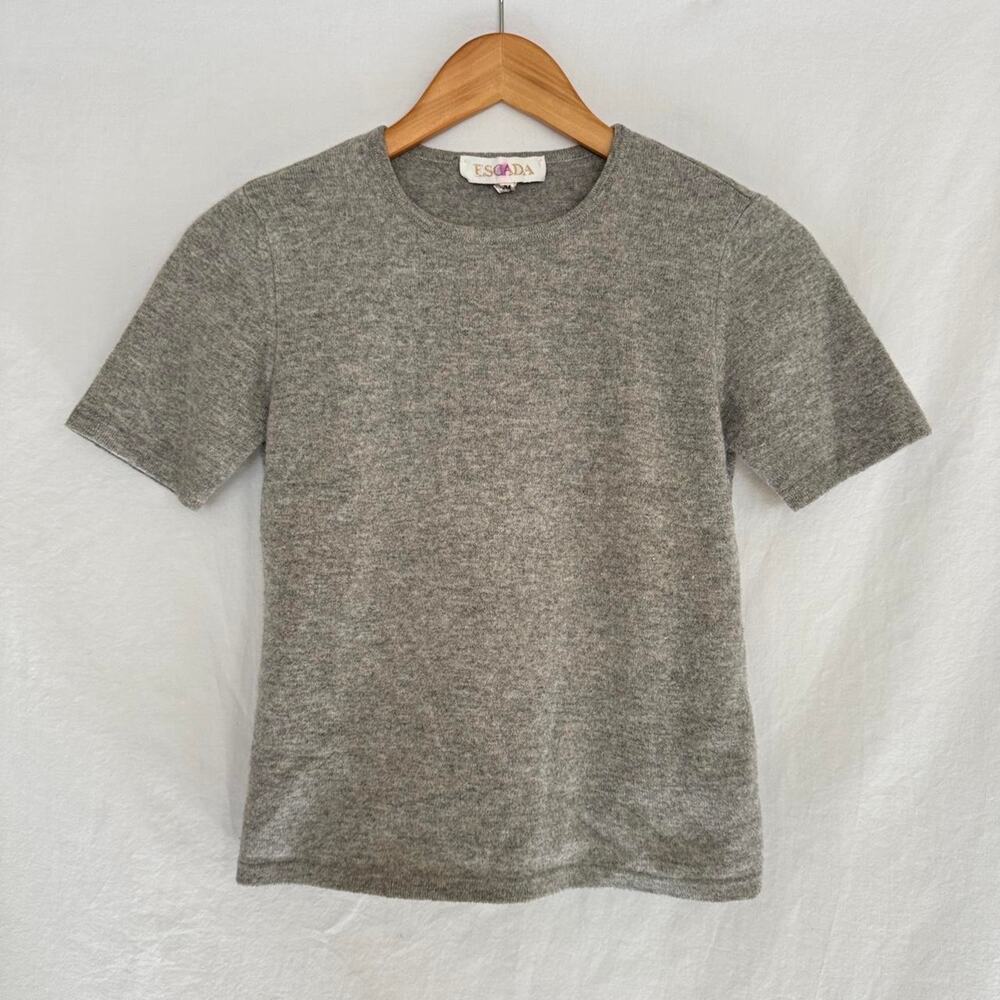 Escada Cashmere Virign Wool Gray Short Sleeve Top